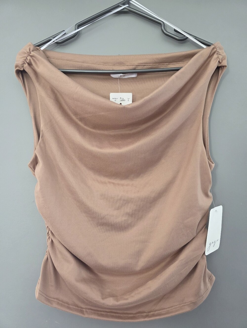 Gaze Cowl Neck Off Shoulder Cropped Top with Side Ruching